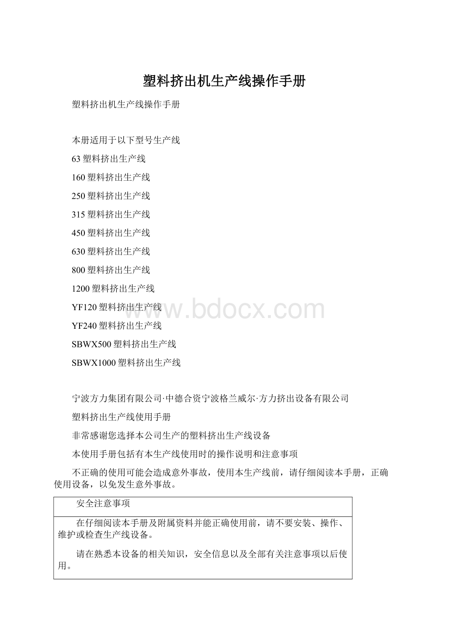 塑料挤出机生产线操作手册.docx