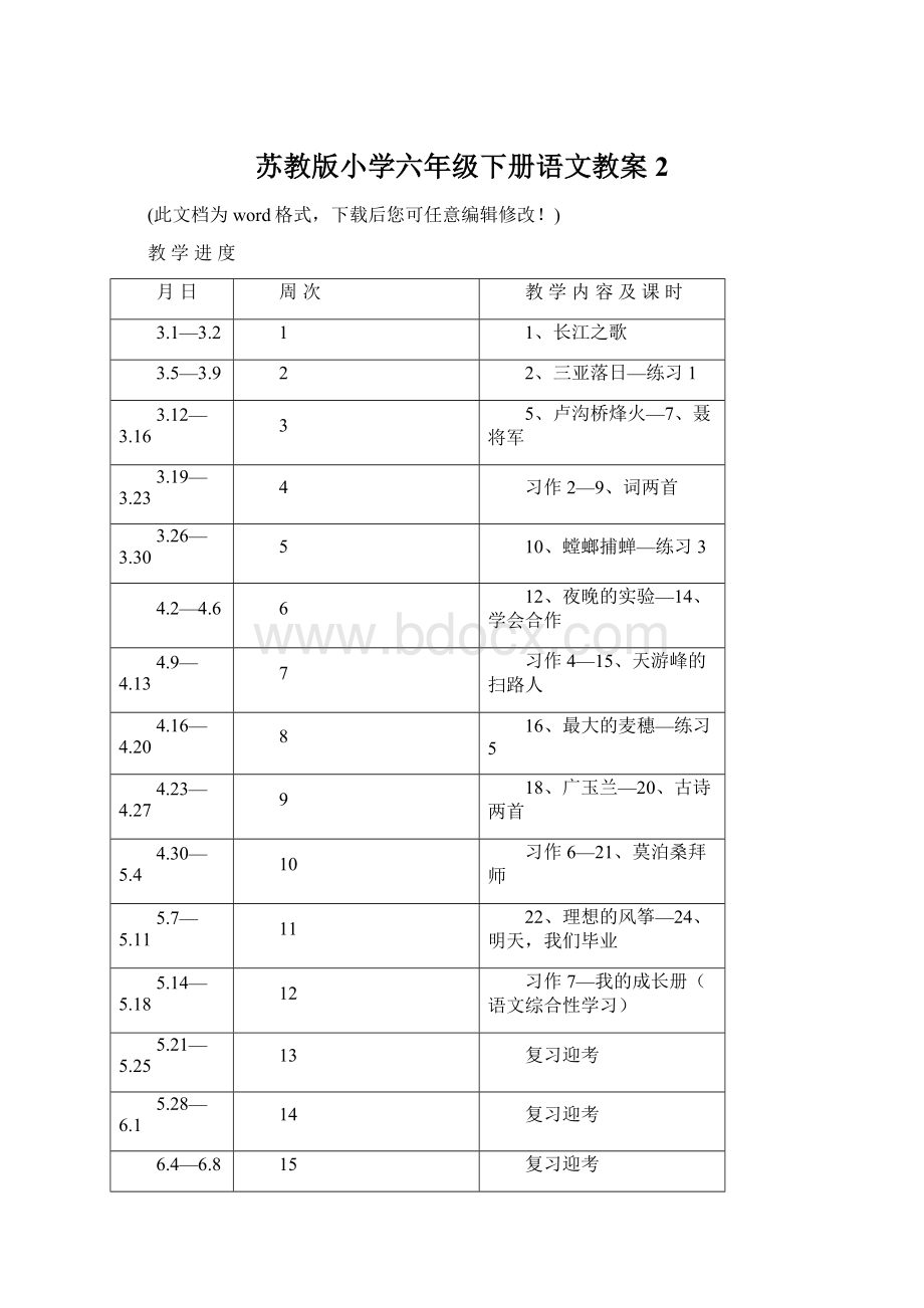 苏教版小学六年级下册语文教案2Word文档下载推荐.docx