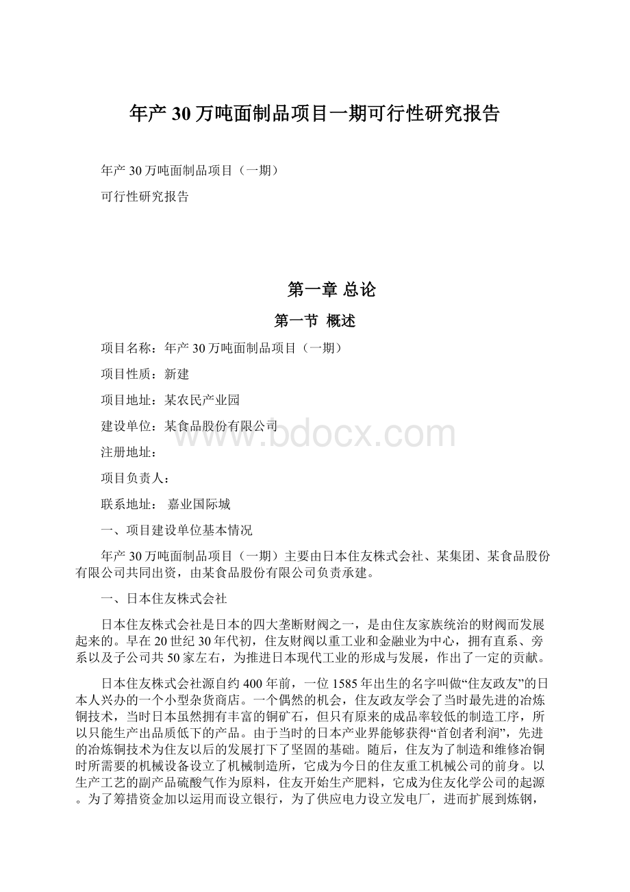 年产30万吨面制品项目一期可行性研究报告Word文件下载.docx