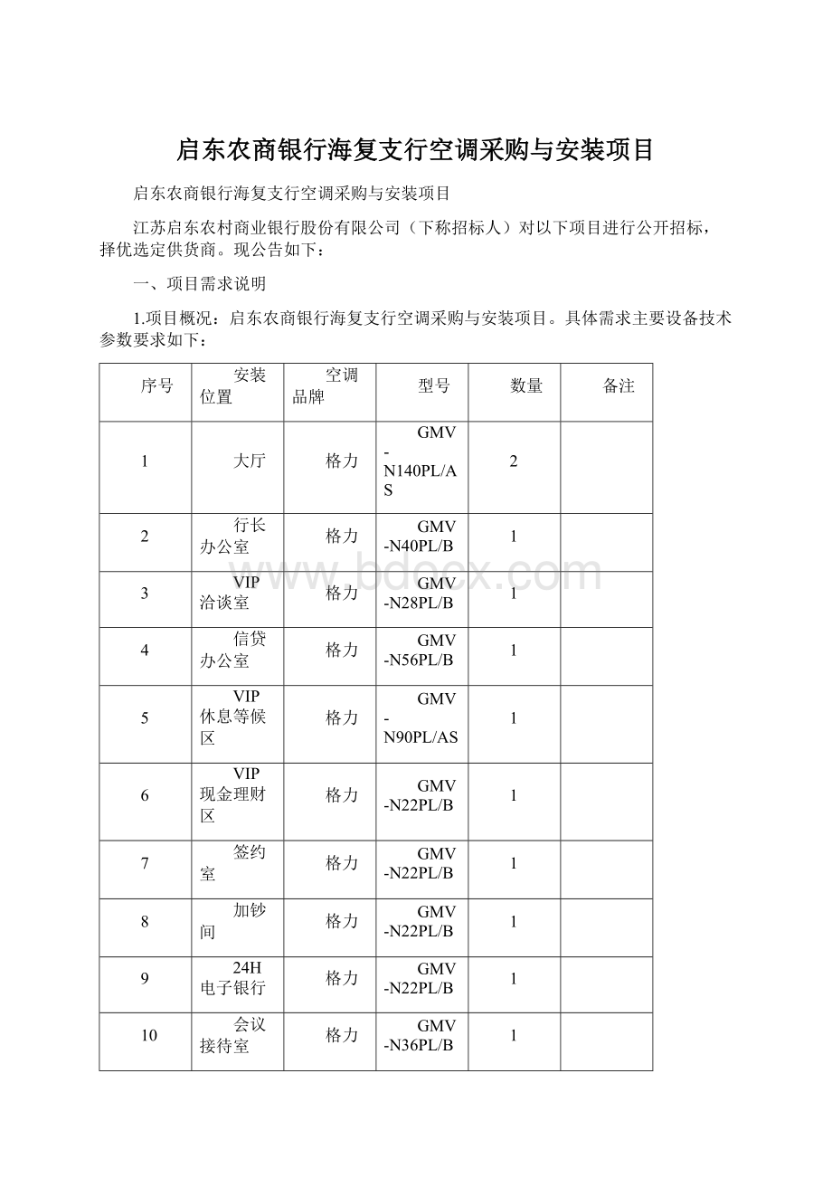 启东农商银行海复支行空调采购与安装项目.docx