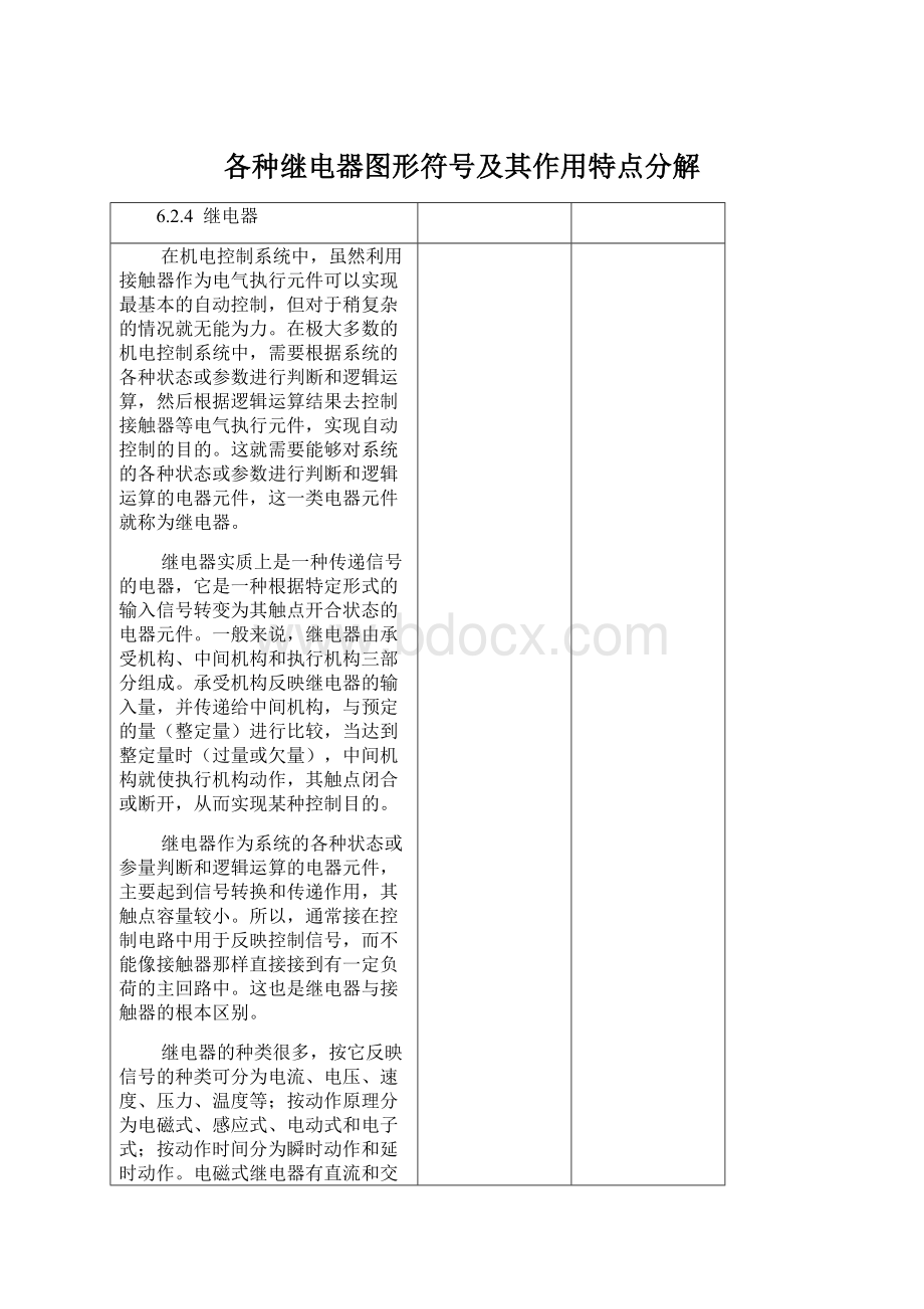 各种继电器图形符号及其作用特点分解Word文件下载.docx