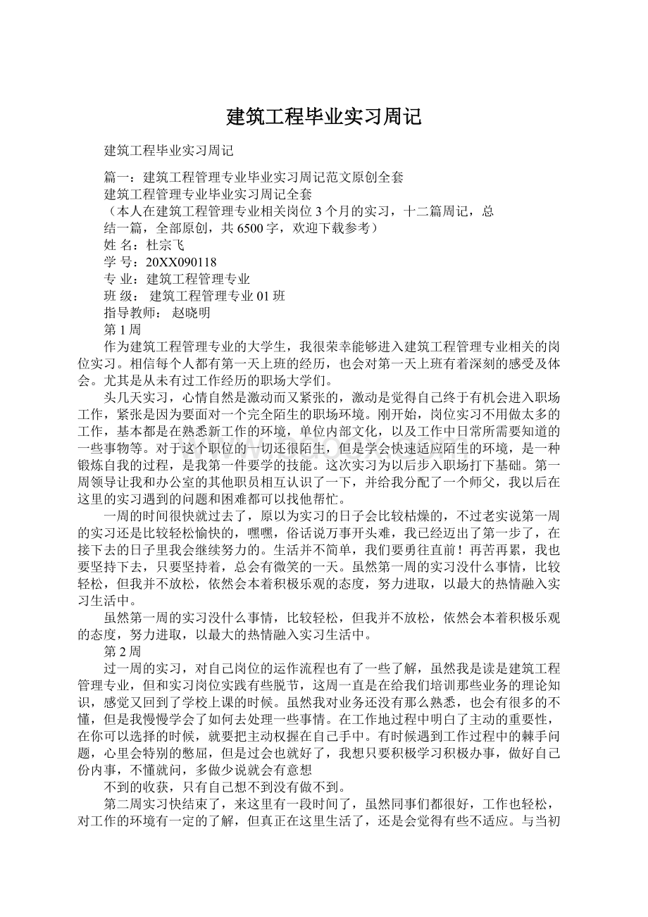 建筑工程毕业实习周记文档格式.docx_第1页