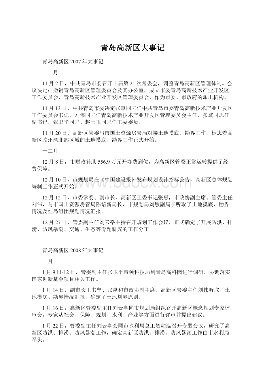 青岛高新区大事记.docx_第1页