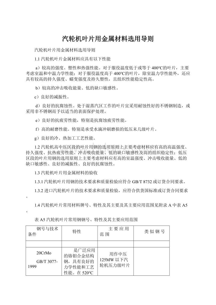 汽轮机叶片用金属材料选用导则Word格式.docx