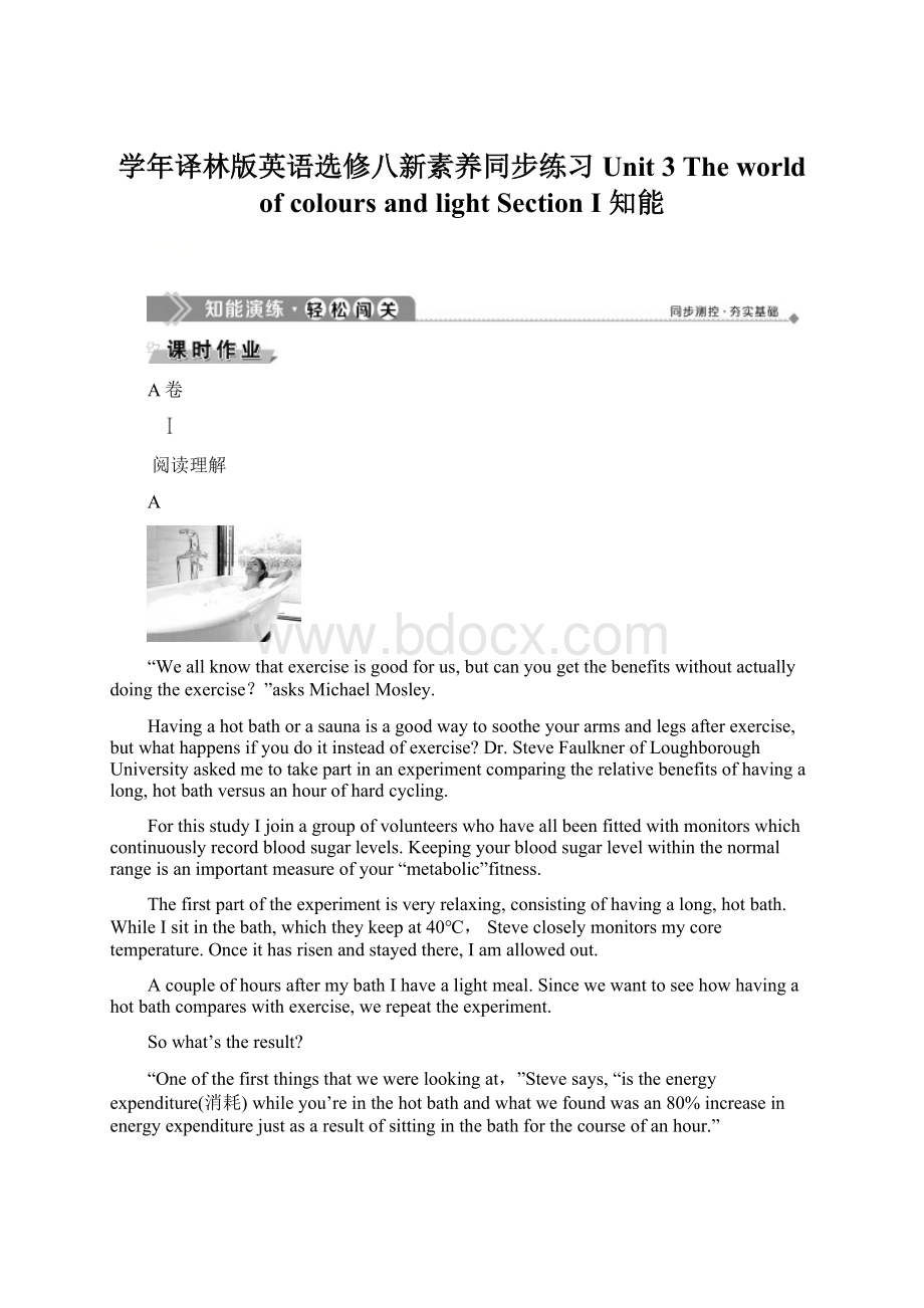 学年译林版英语选修八新素养同步练习Unit 3 The world of colours and light Section Ⅰ 知能.docx