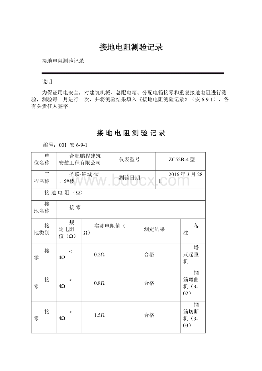 接地电阻测验记录Word格式文档下载.docx