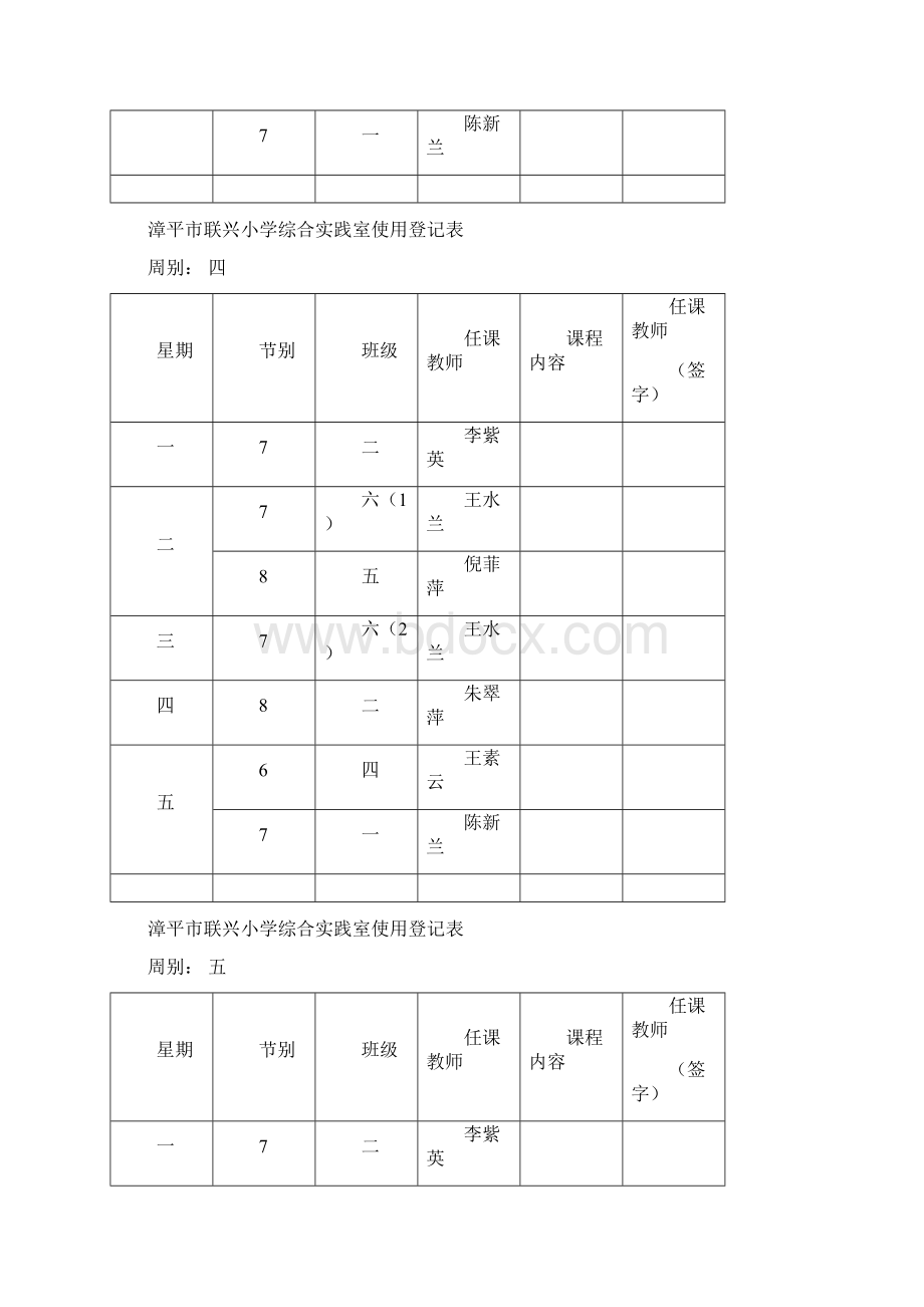 漳平市联兴小学综合实践室使用登记表.docx_第3页