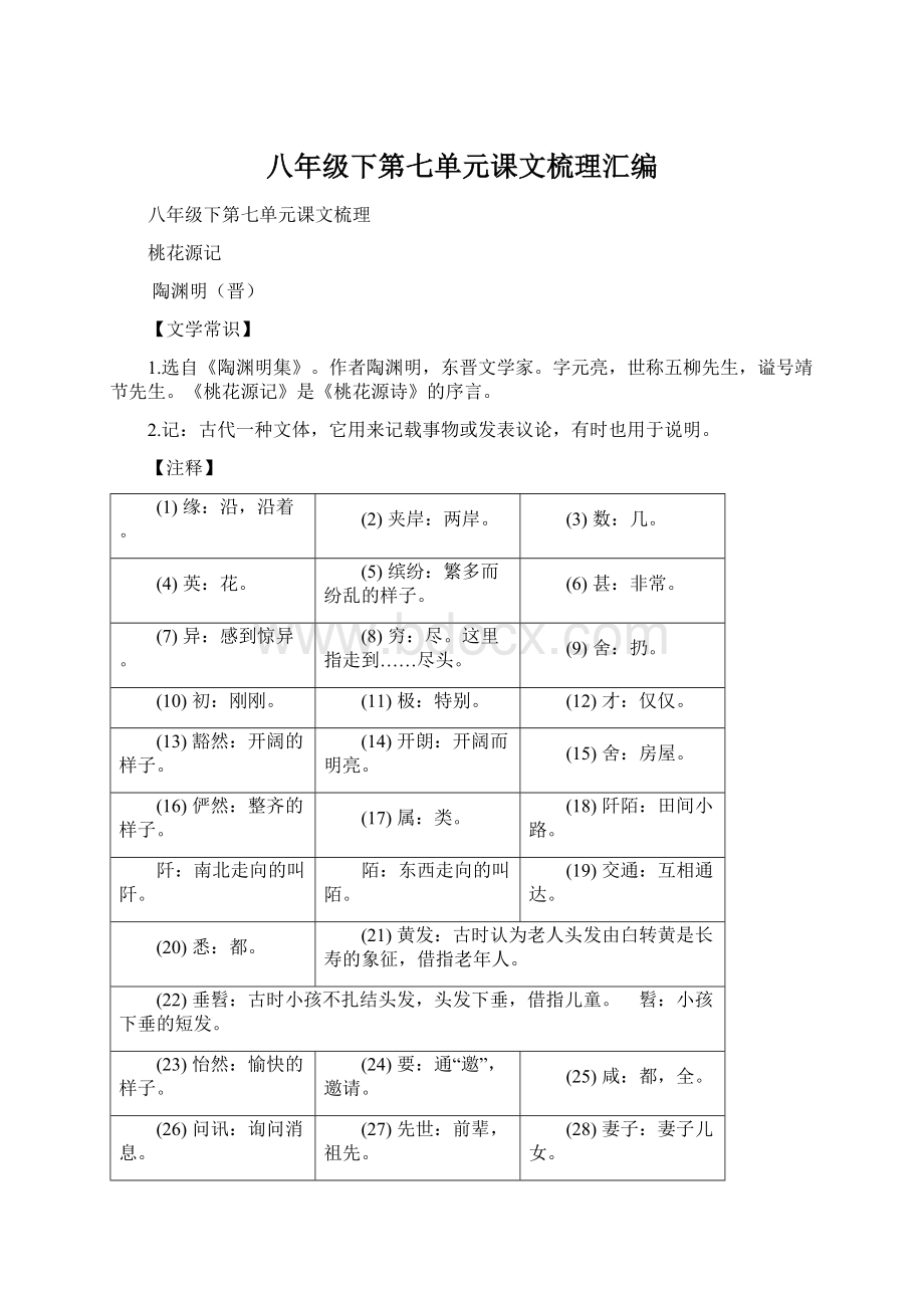 八年级下第七单元课文梳理汇编.docx