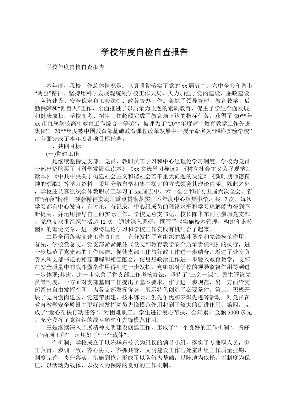 学校年度自检自查报告.docx_第1页