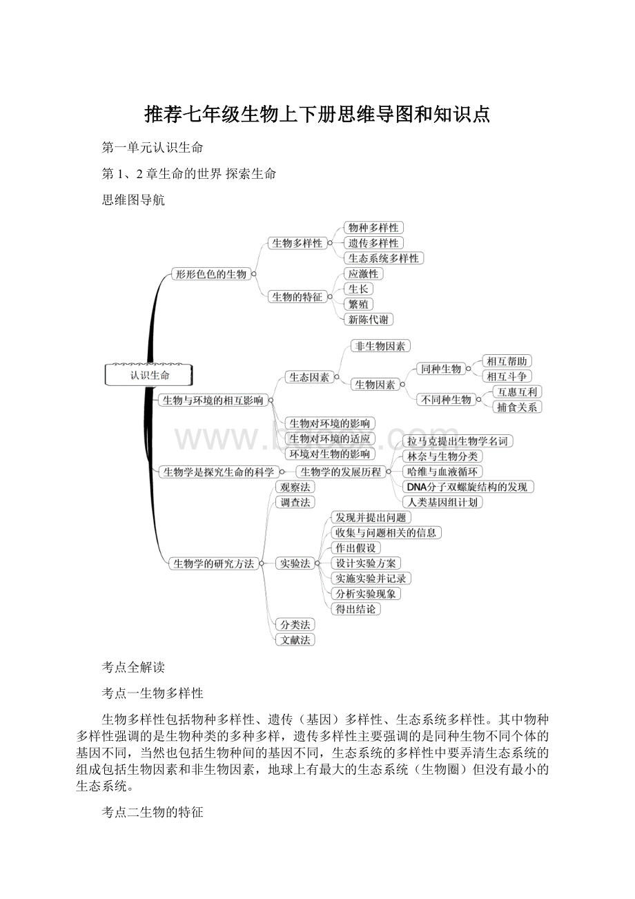 推荐七年级生物上下册思维导图和知识点Word格式文档下载.docx