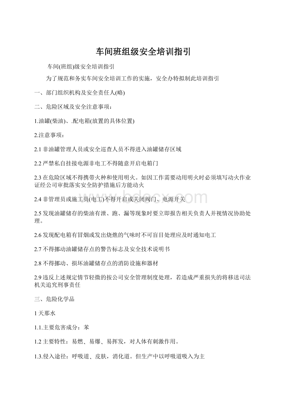 车间班组级安全培训指引Word格式.docx