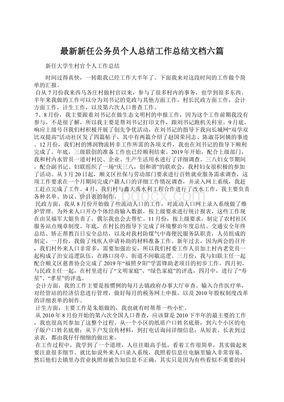 最新新任公务员个人总结工作总结文档六篇文档格式.docx_第1页