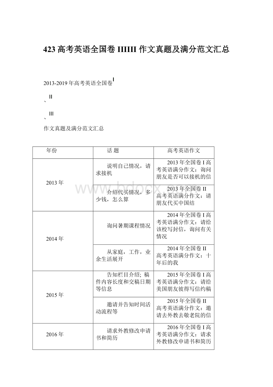 423高考英语全国卷IIIIII 作文真题及满分范文汇总Word格式文档下载.docx_第1页