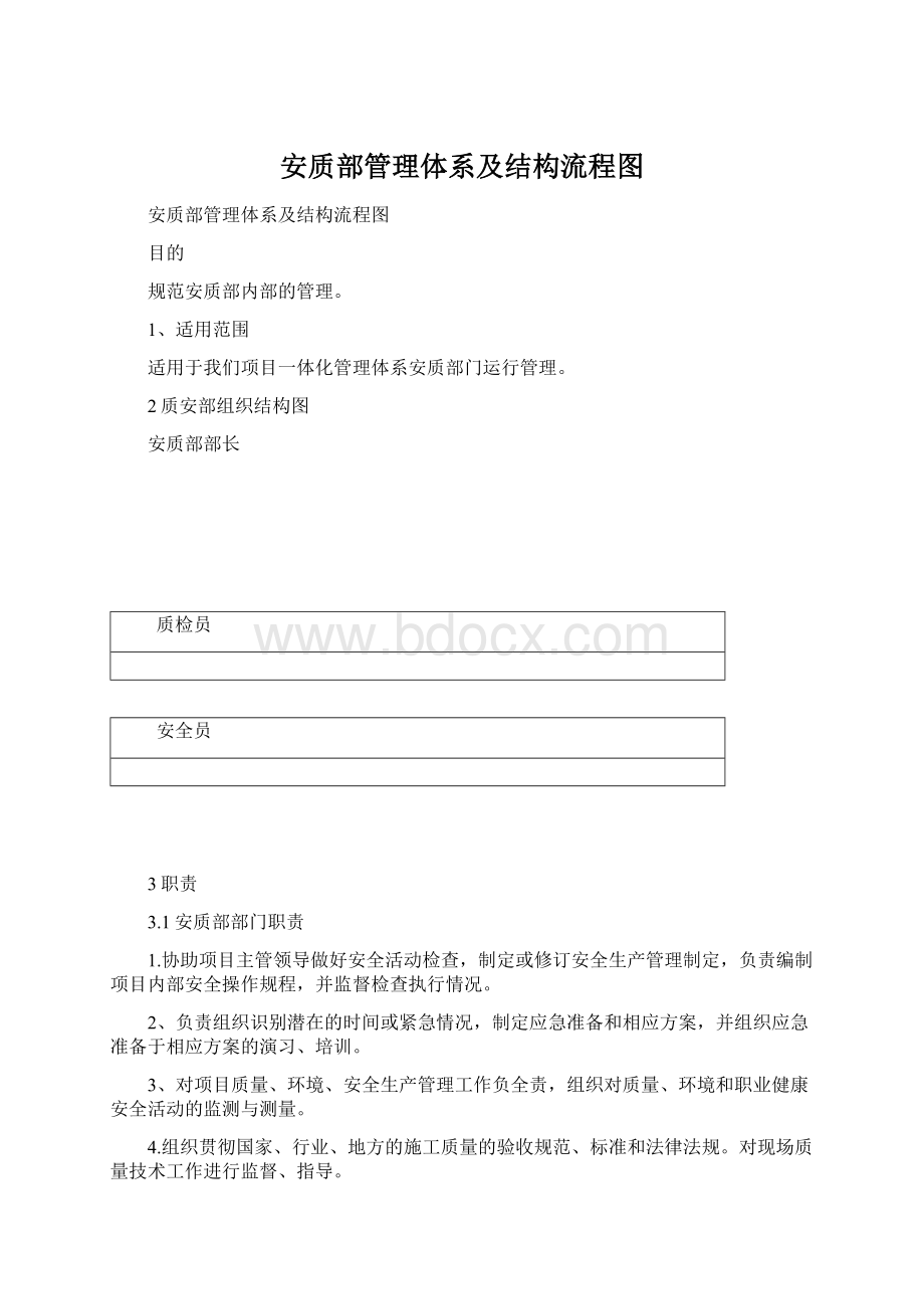 安质部管理体系及结构流程图Word文档格式.docx_第1页