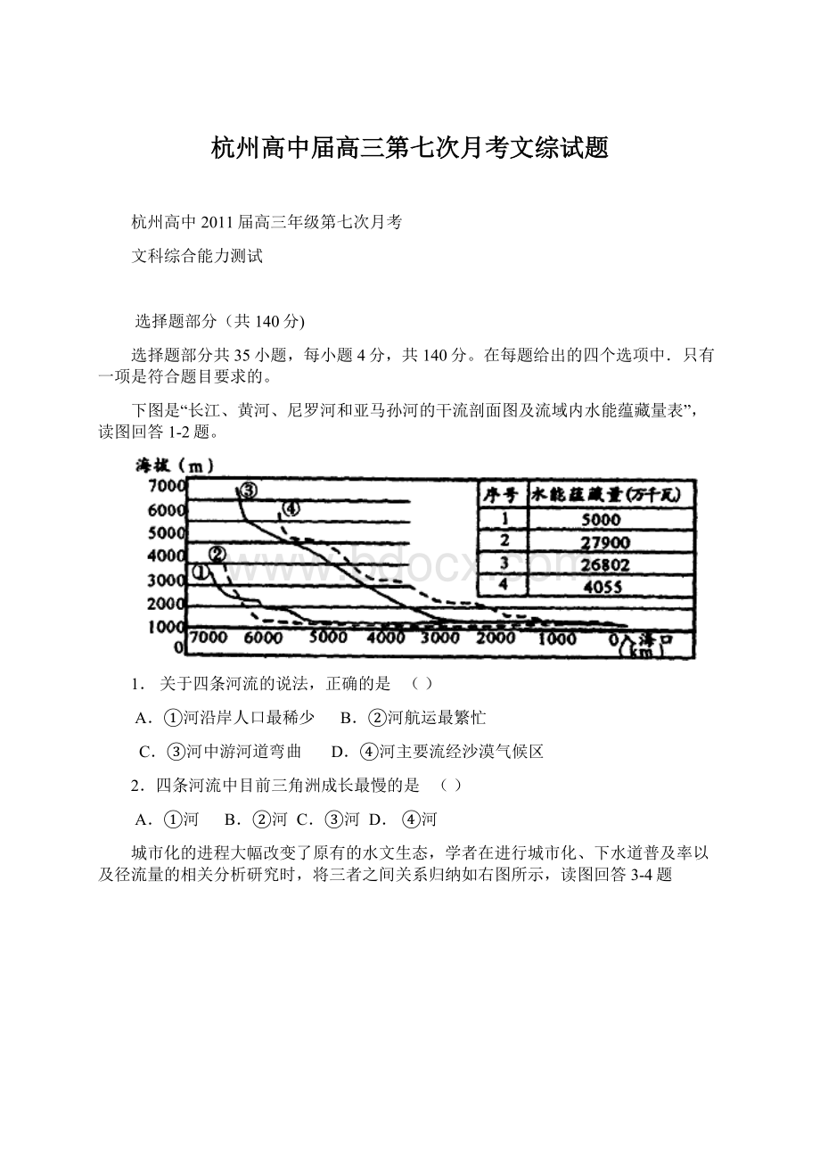 杭州高中届高三第七次月考文综试题Word文件下载.docx