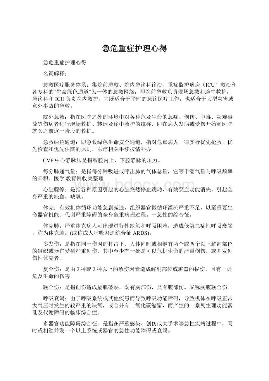 急危重症护理心得.docx_第1页