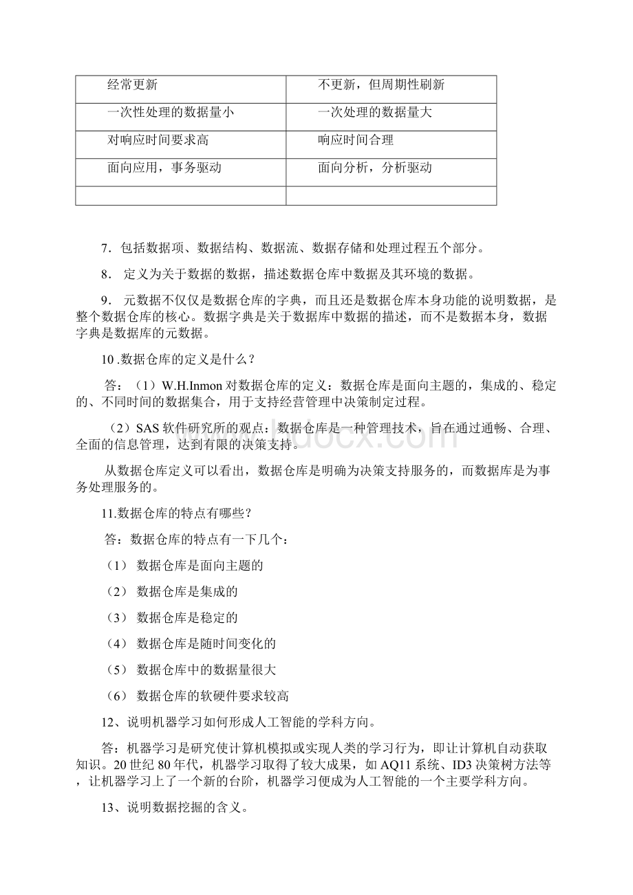 数据仓库与数据挖掘教程第2版陈文伟版课后习题答案非常全docx.docx_第2页