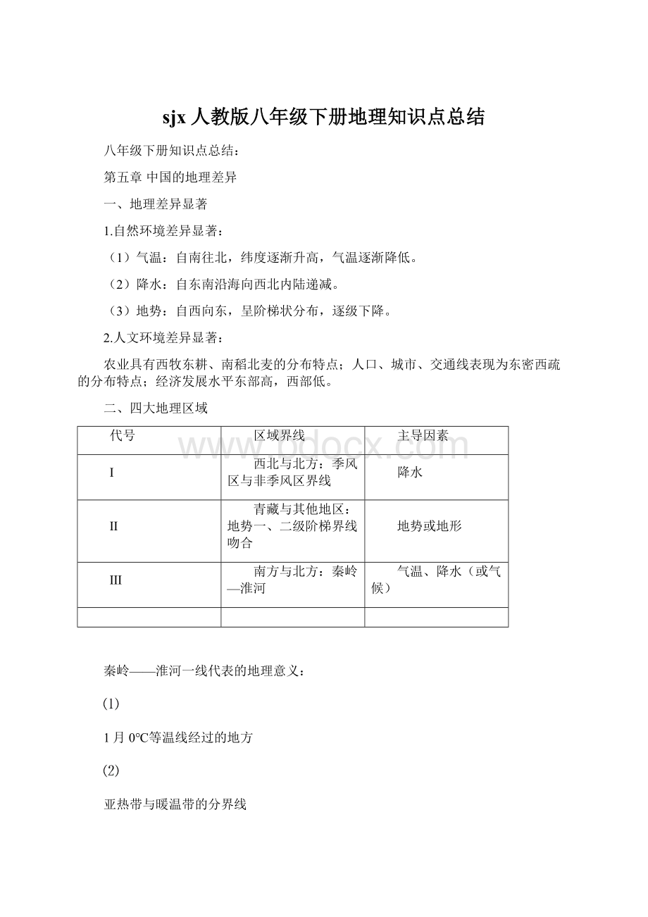 sjx人教版八年级下册地理知识点总结Word格式.docx_第1页