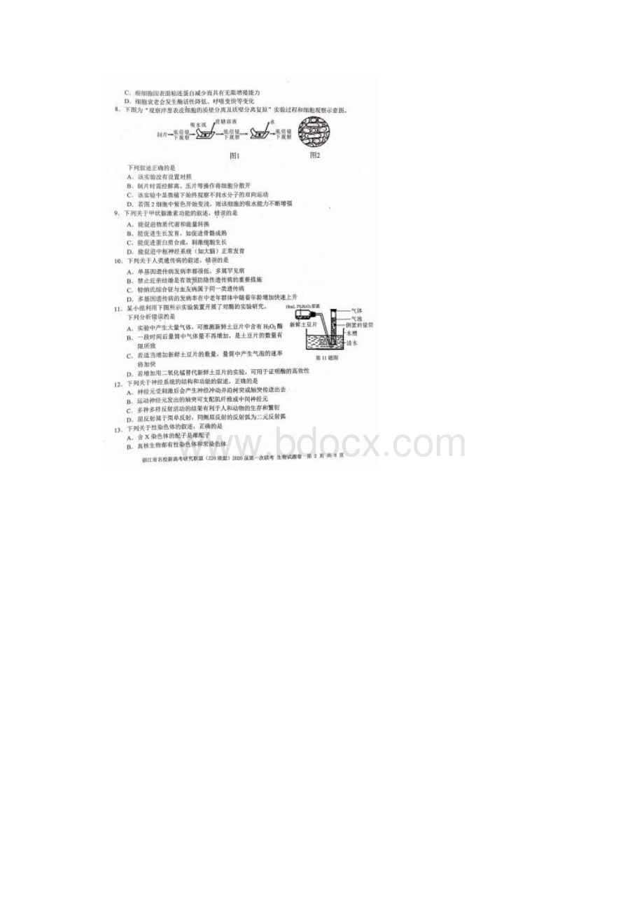 Z20联盟浙江省名校新高考研究联盟届高三第一次联考 生物含答案8.docx_第2页