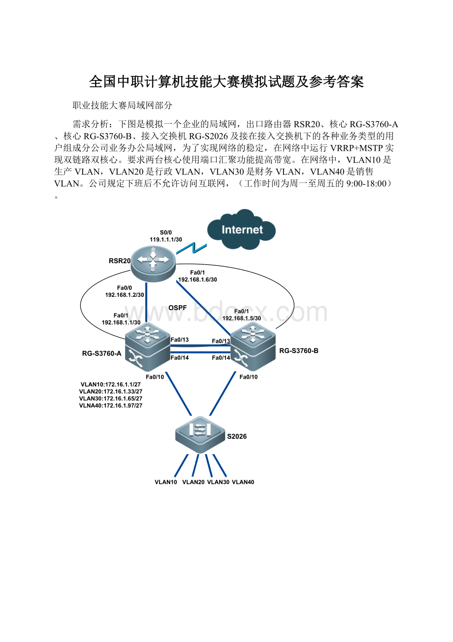 全国中职计算机技能大赛模拟试题及参考答案.docx