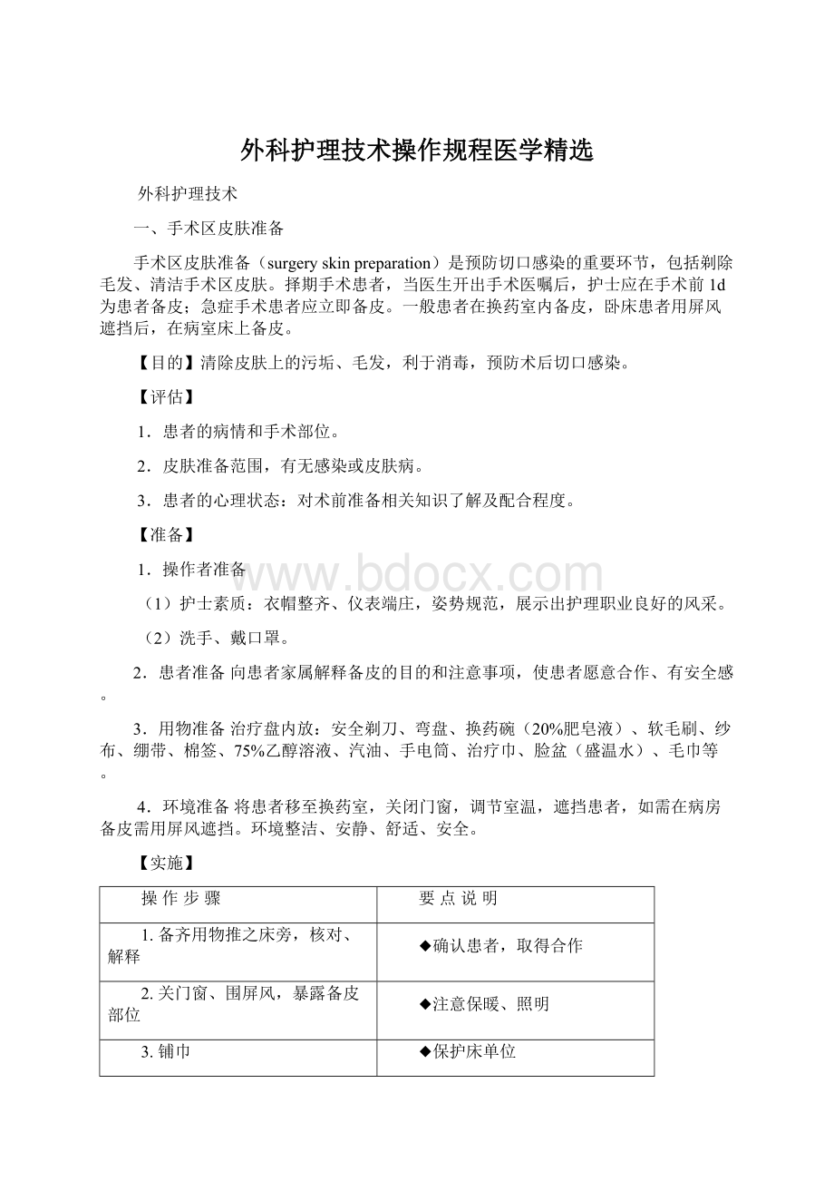 外科护理技术操作规程医学精选Word下载.docx