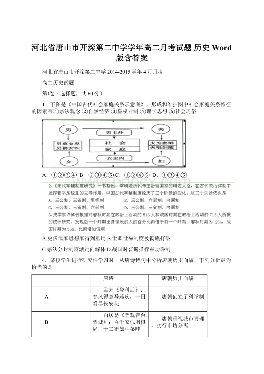 河北省唐山市开滦第二中学学年高二月考试题 历史 Word版含答案.docx_第1页