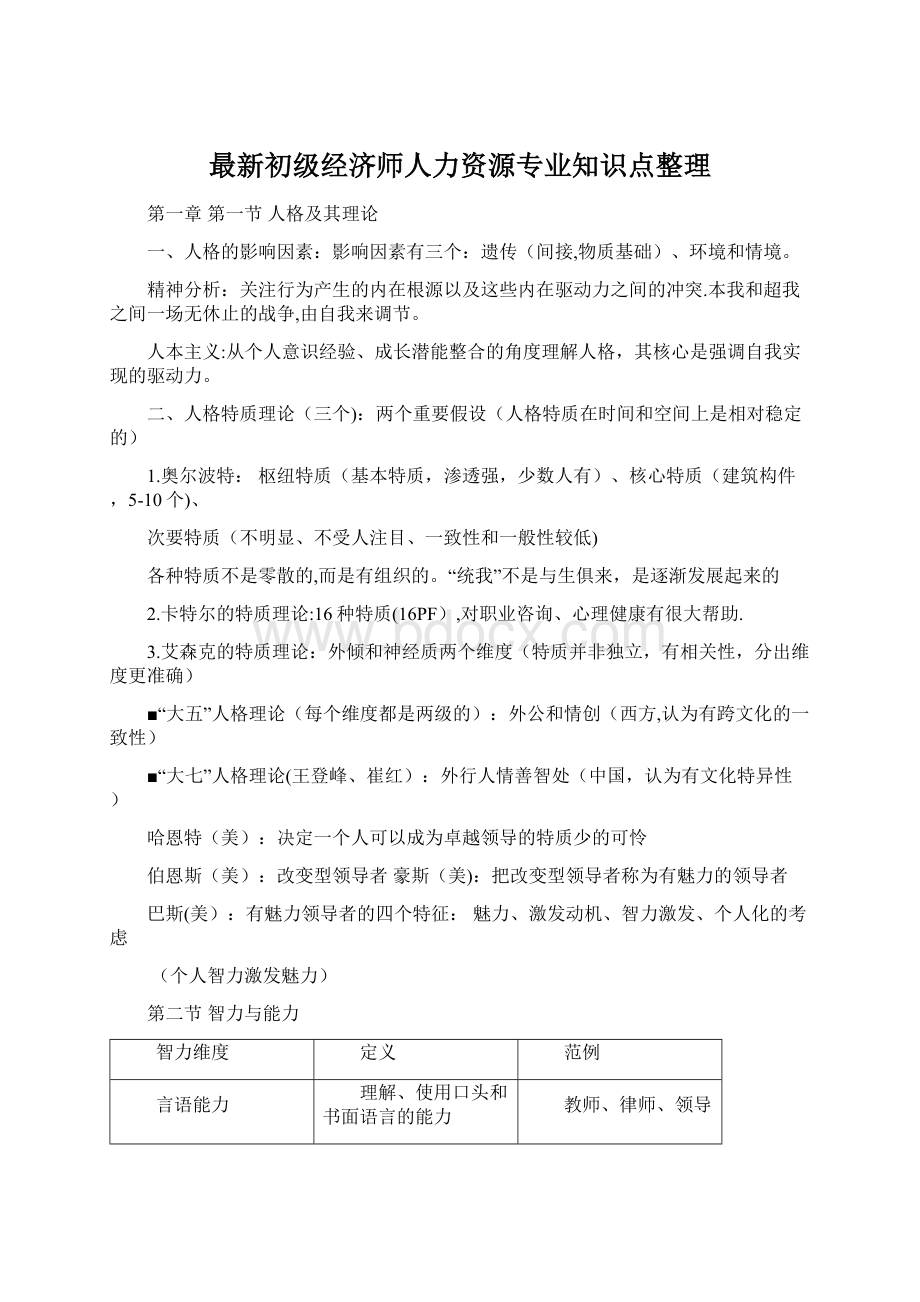 最新初级经济师人力资源专业知识点整理Word文档下载推荐.docx