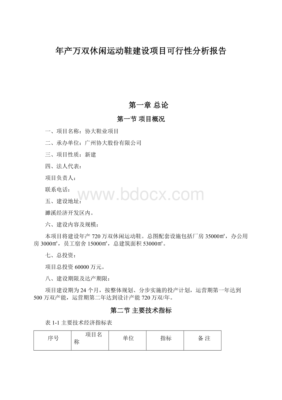 年产万双休闲运动鞋建设项目可行性分析报告Word文档下载推荐.docx_第1页