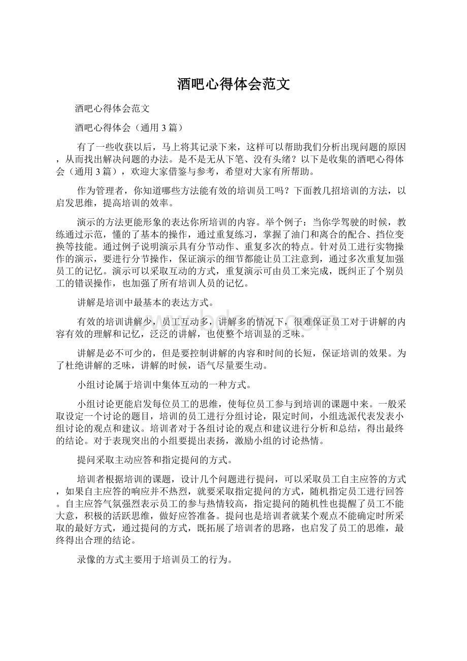 酒吧心得体会范文文档格式.docx_第1页