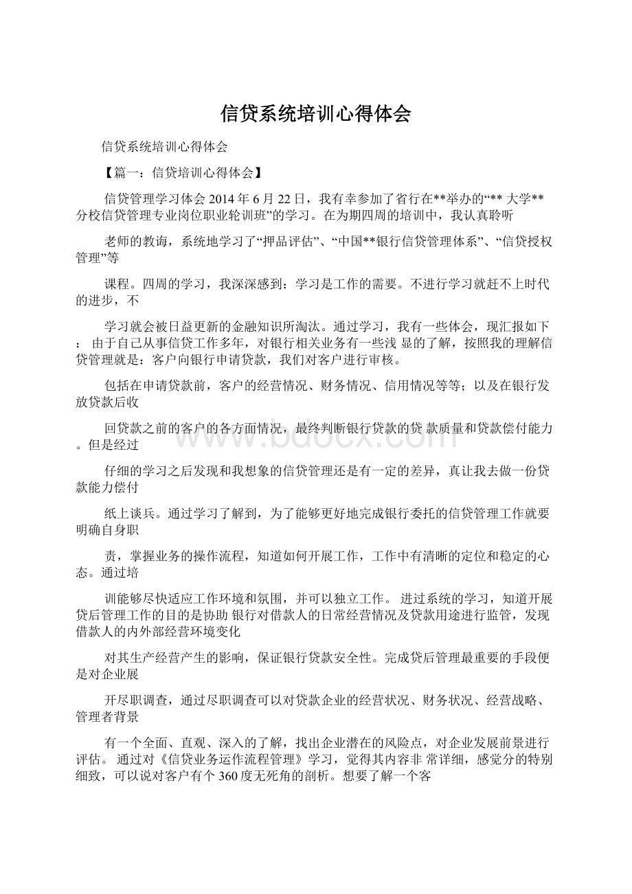 信贷系统培训心得体会Word下载.docx