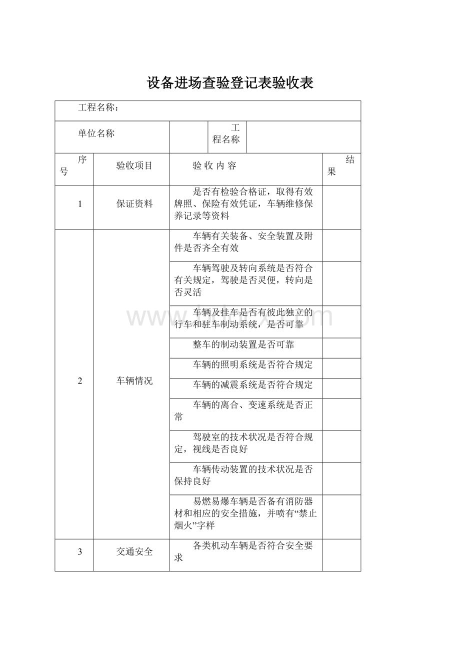 设备进场查验登记表验收表Word文件下载.docx_第1页