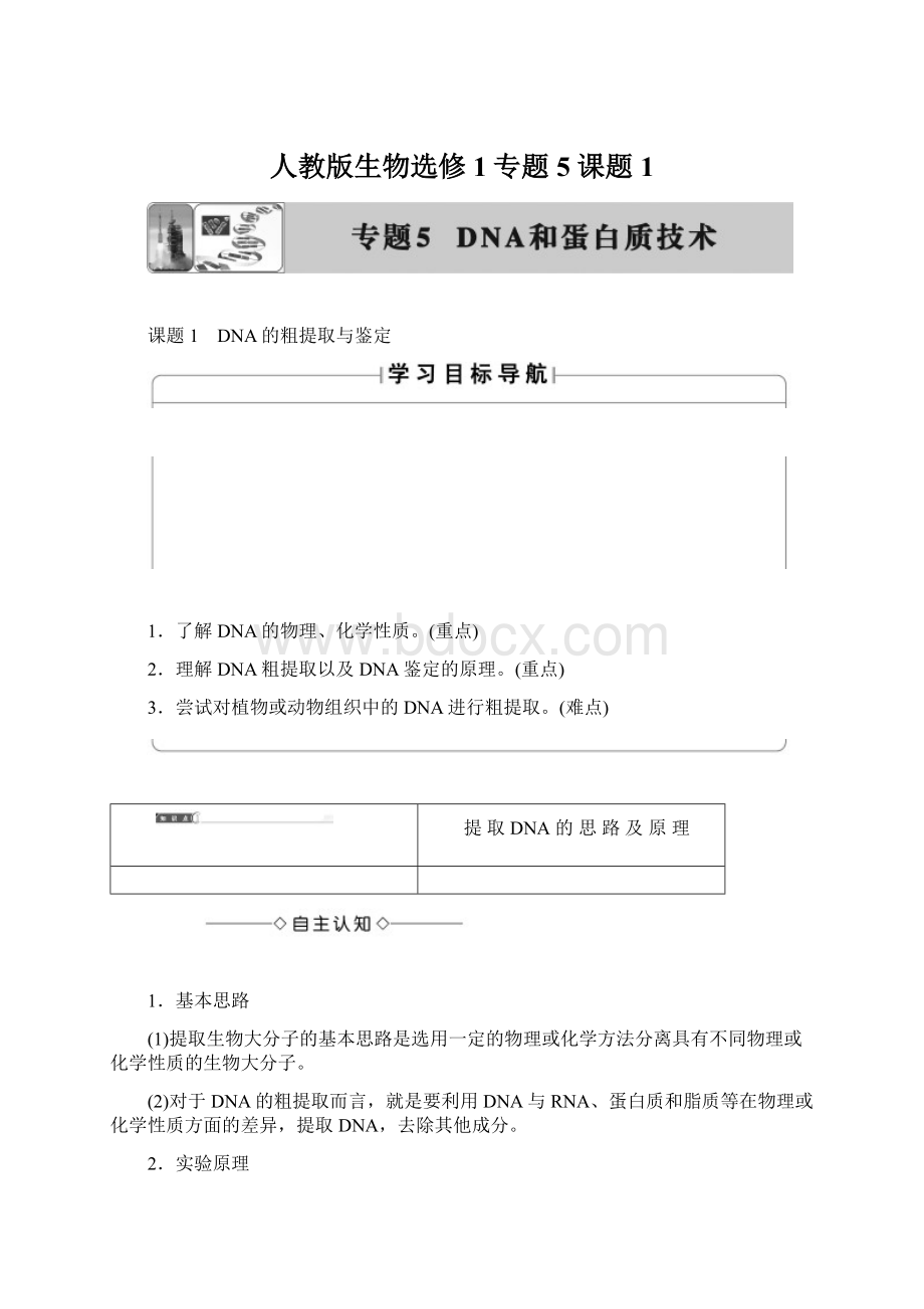 人教版生物选修1专题5 课题1Word文档下载推荐.docx