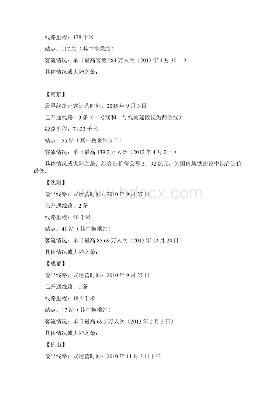 大陆已开通地铁城市各项指标综合排名截止13年.docx_第3页