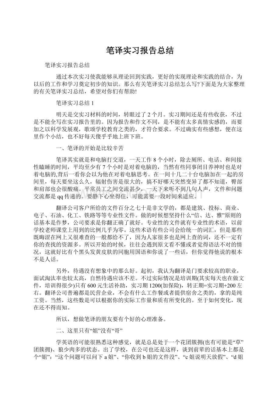 笔译实习报告总结文档格式.docx