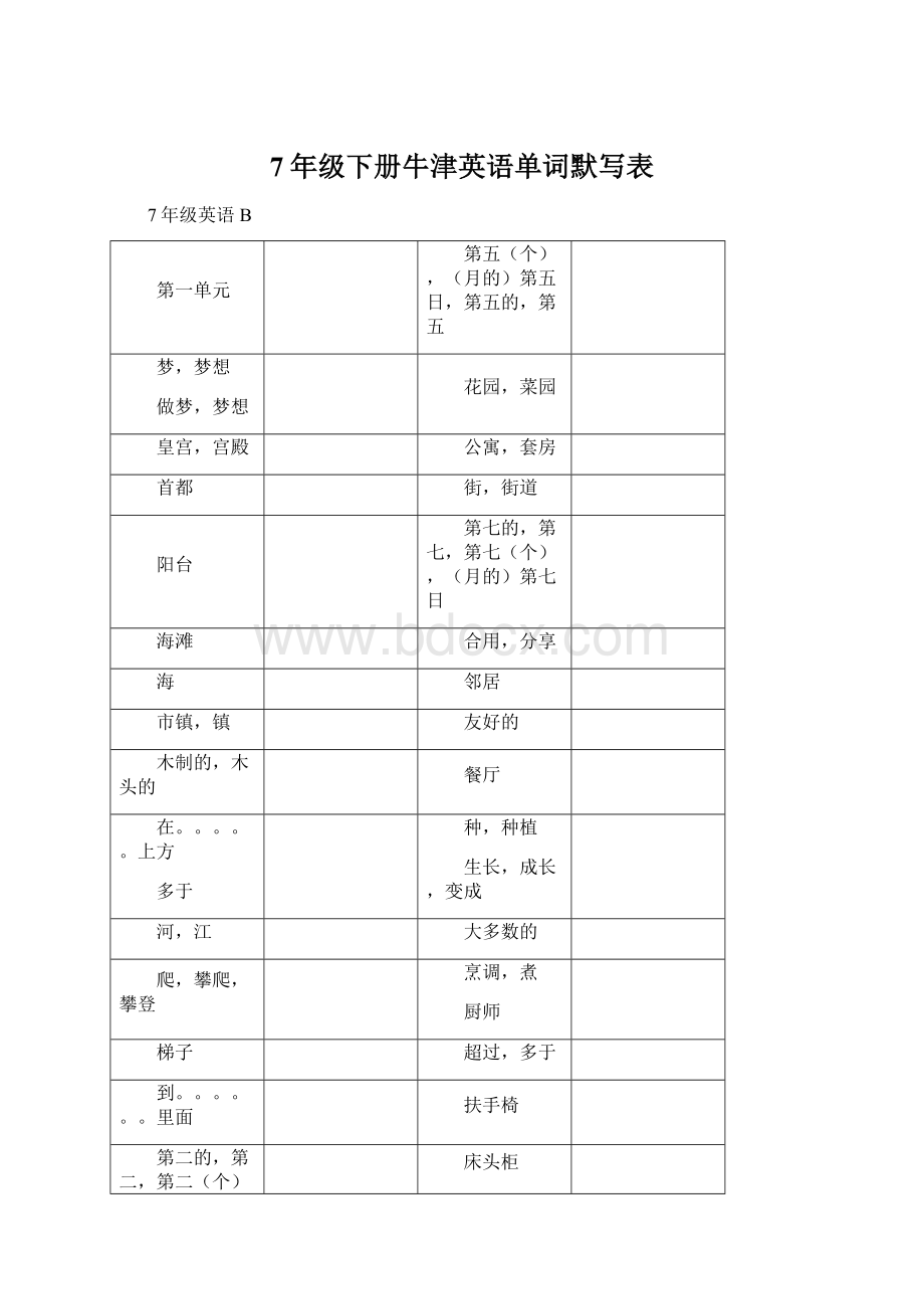 7年级下册牛津英语单词默写表Word格式文档下载.docx