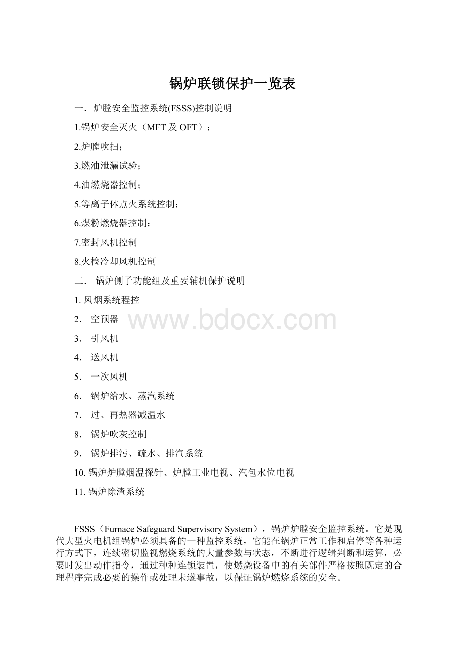 锅炉联锁保护一览表.docx