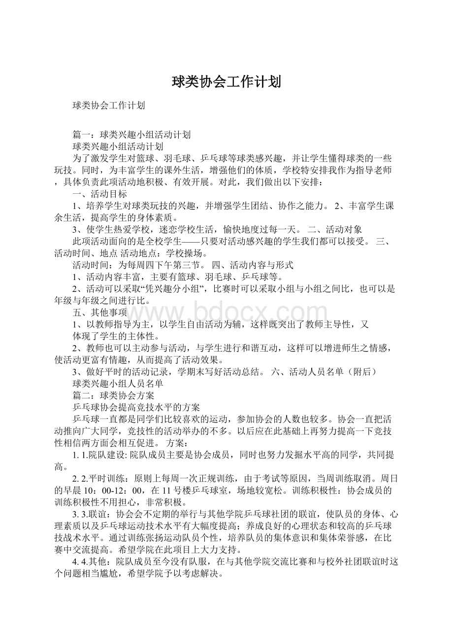 球类协会工作计划.docx