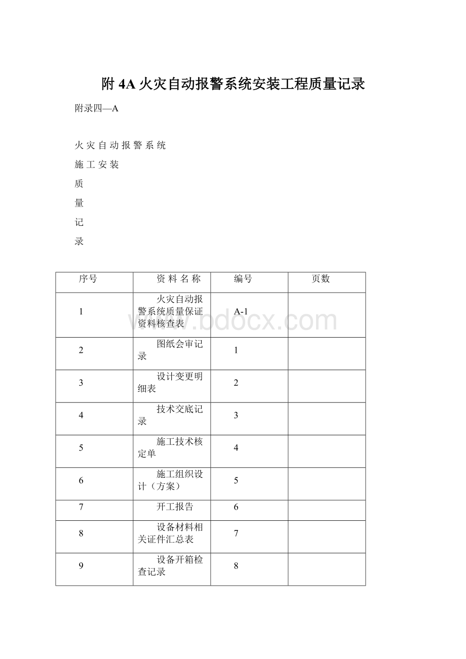 附4A火灾自动报警系统安装工程质量记录.docx