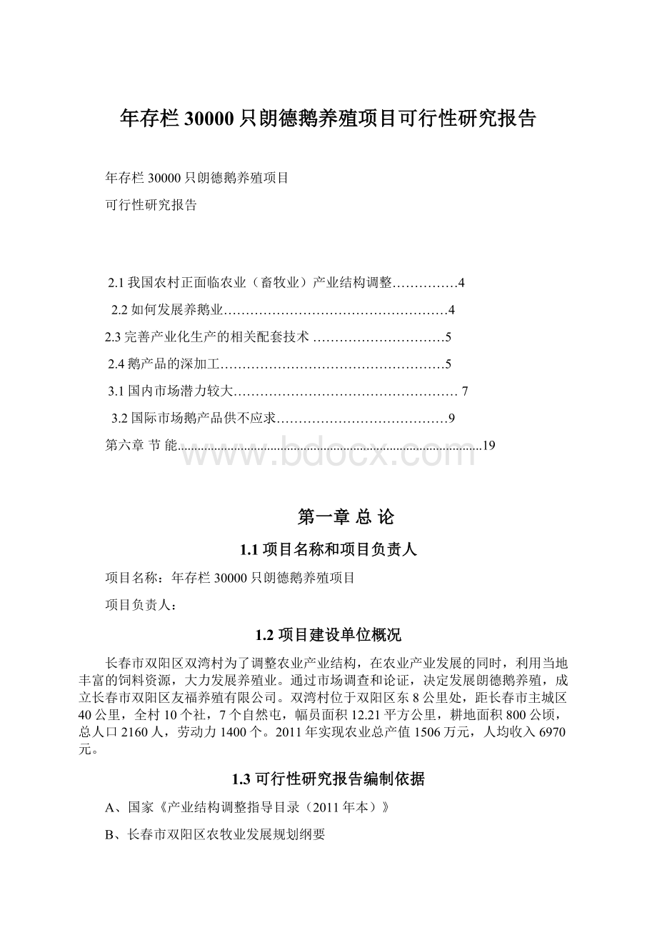 年存栏30000只朗德鹅养殖项目可行性研究报告.docx_第1页