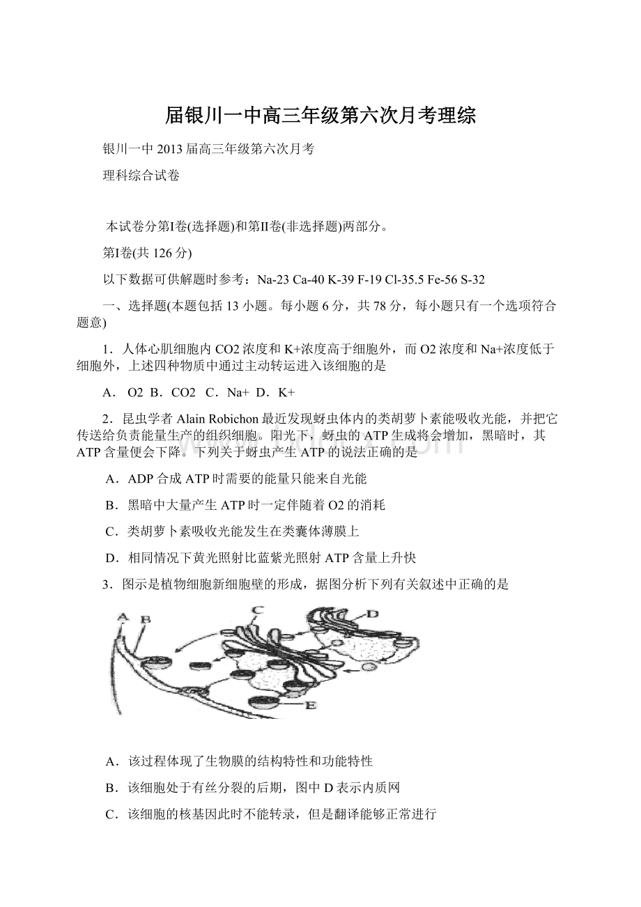 届银川一中高三年级第六次月考理综Word格式文档下载.docx_第1页