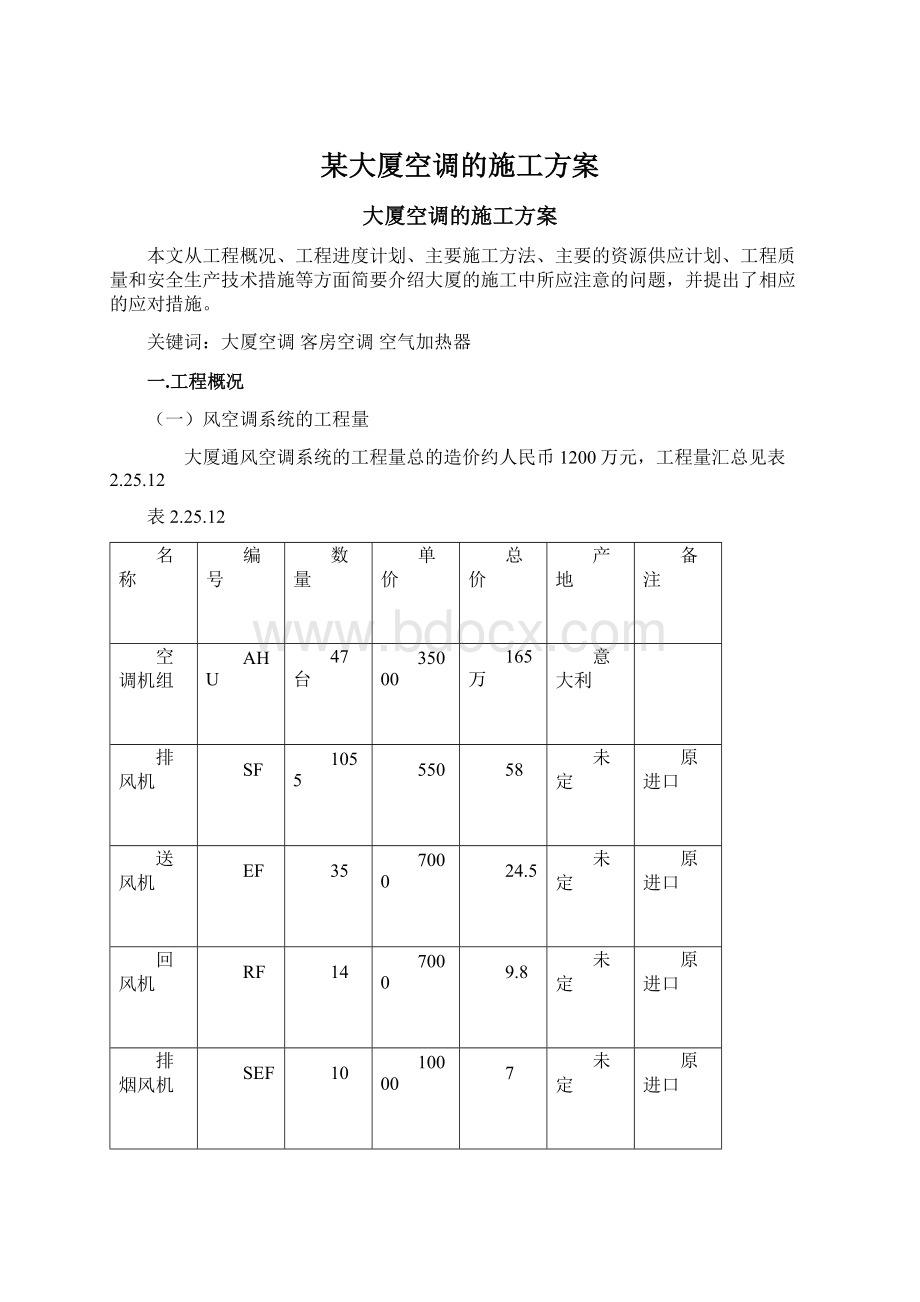 某大厦空调的施工方案Word文件下载.docx