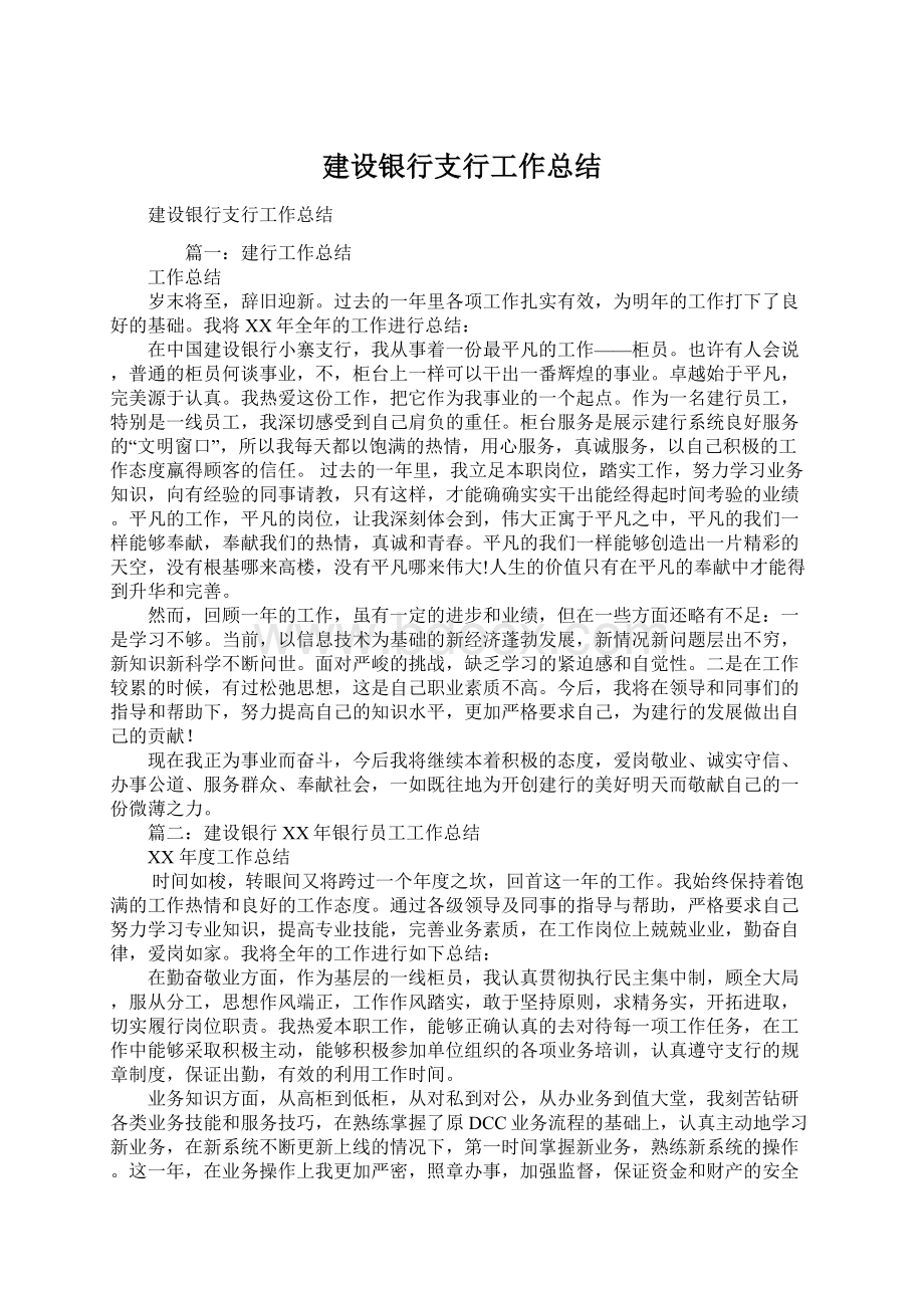 建设银行支行工作总结Word格式文档下载.docx