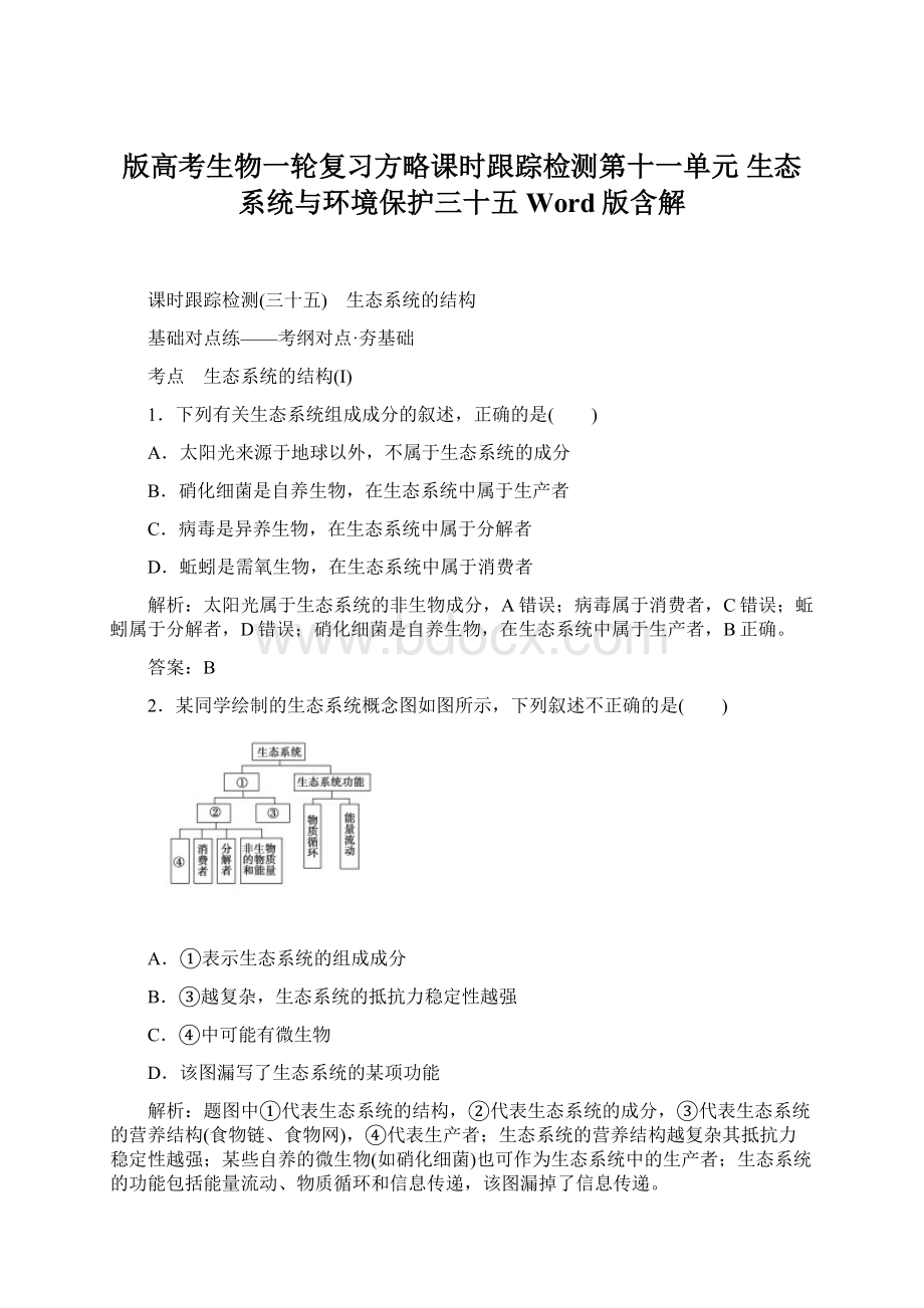 版高考生物一轮复习方略课时跟踪检测第十一单元 生态系统与环境保护三十五 Word版含解.docx_第1页