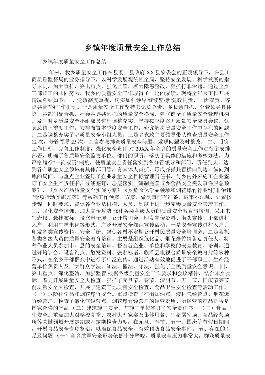 乡镇年度质量安全工作总结.docx_第1页