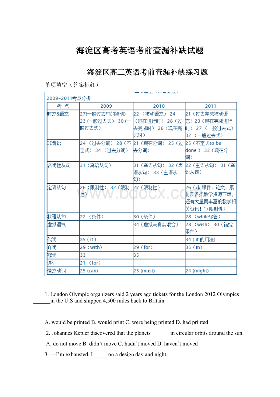 海淀区高考英语考前查漏补缺试题.docx