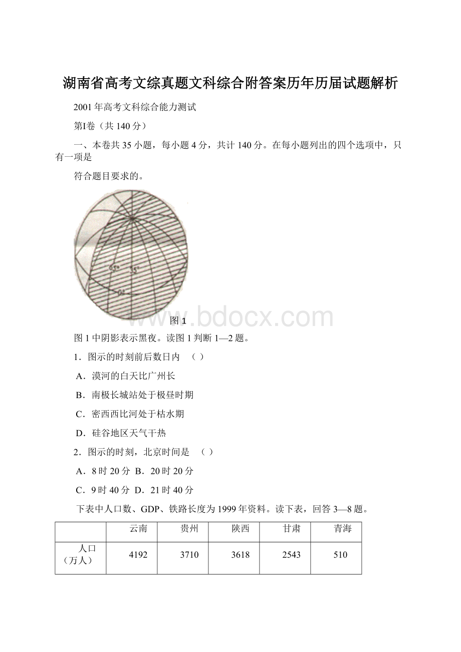 湖南省高考文综真题文科综合附答案历年历届试题解析.docx