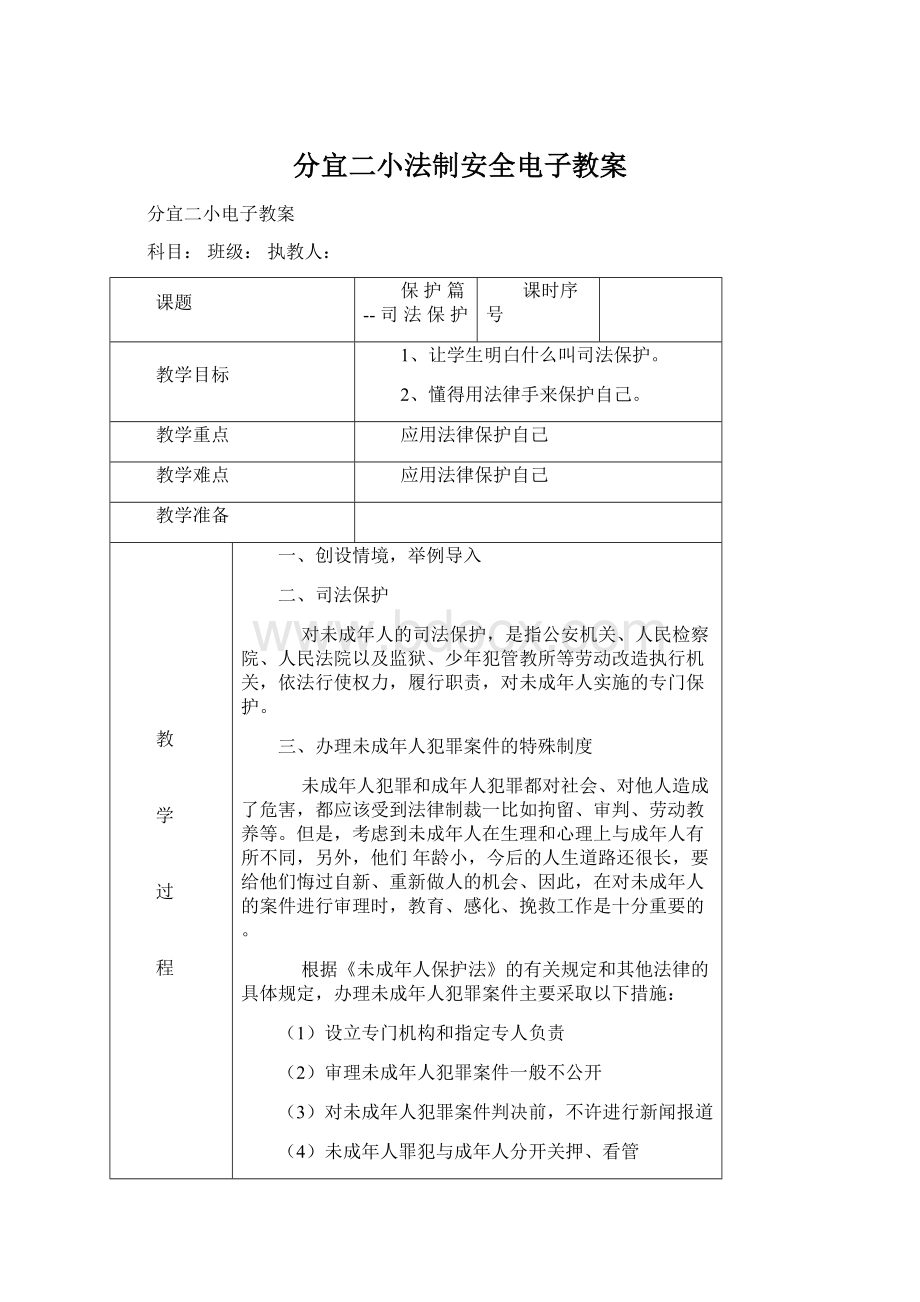 分宜二小法制安全电子教案Word下载.docx