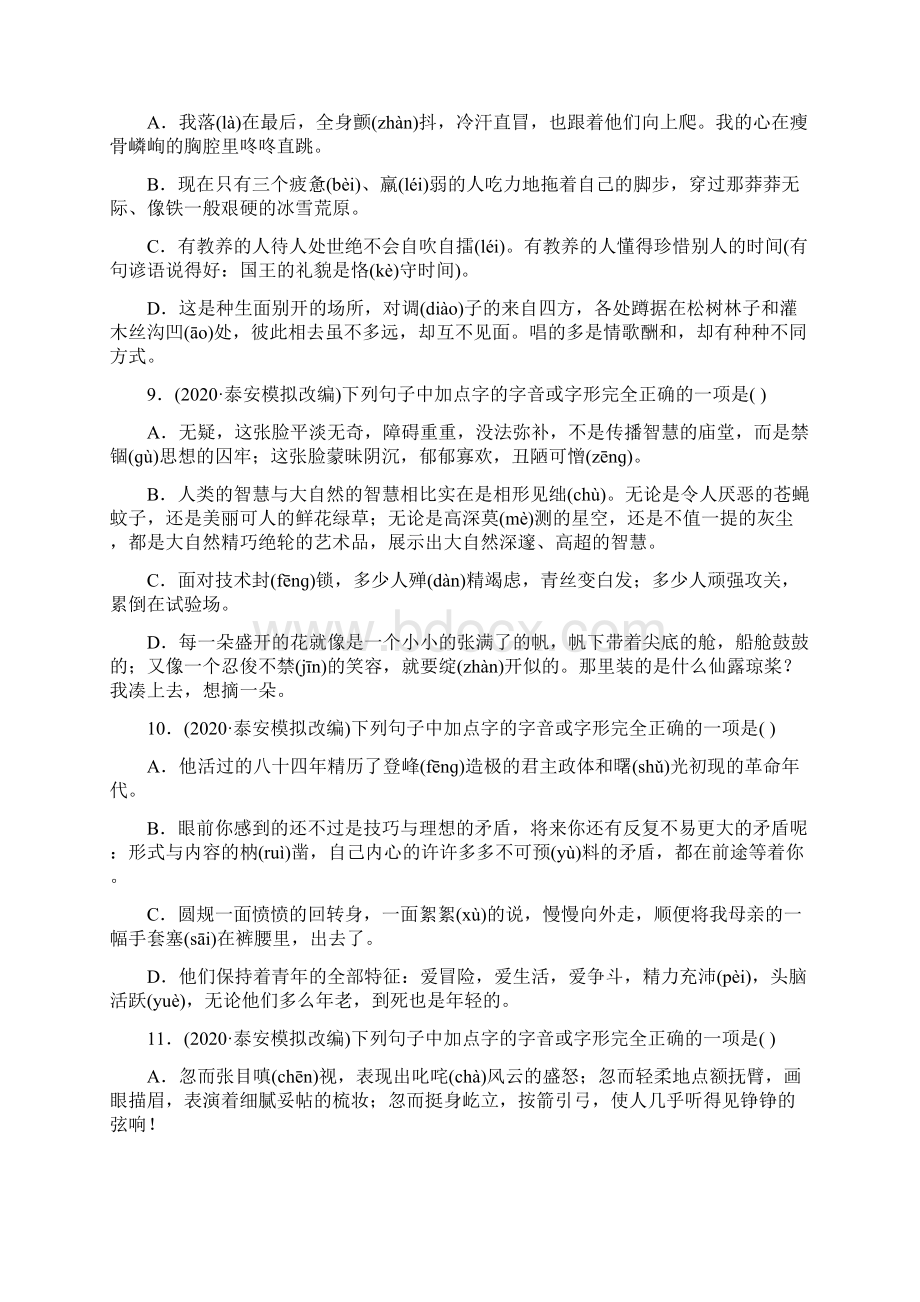 泰安市中考语文专题复习 字音字形习题.docx_第3页