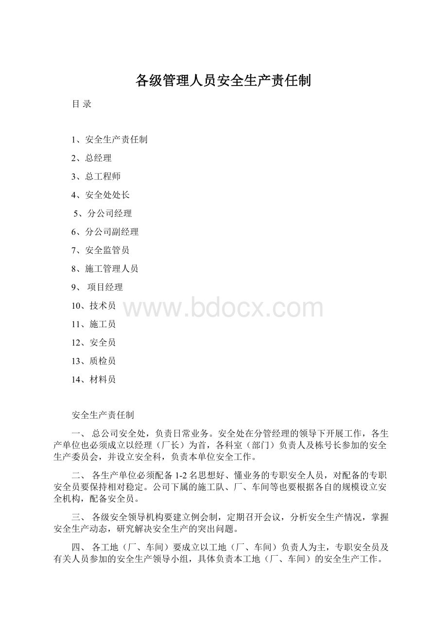 各级管理人员安全生产责任制.docx_第1页