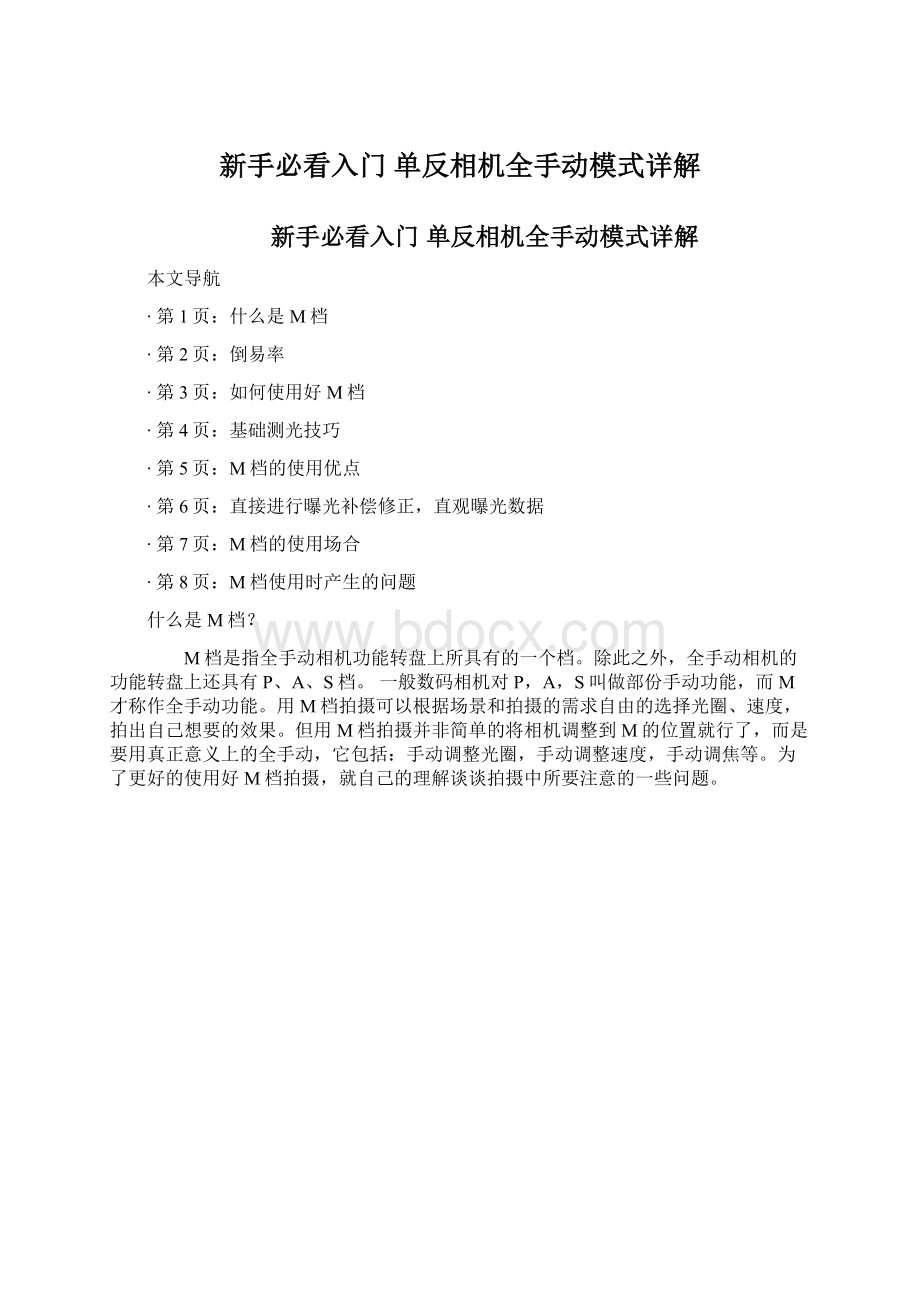 新手必看入门 单反相机全手动模式详解Word文档格式.docx